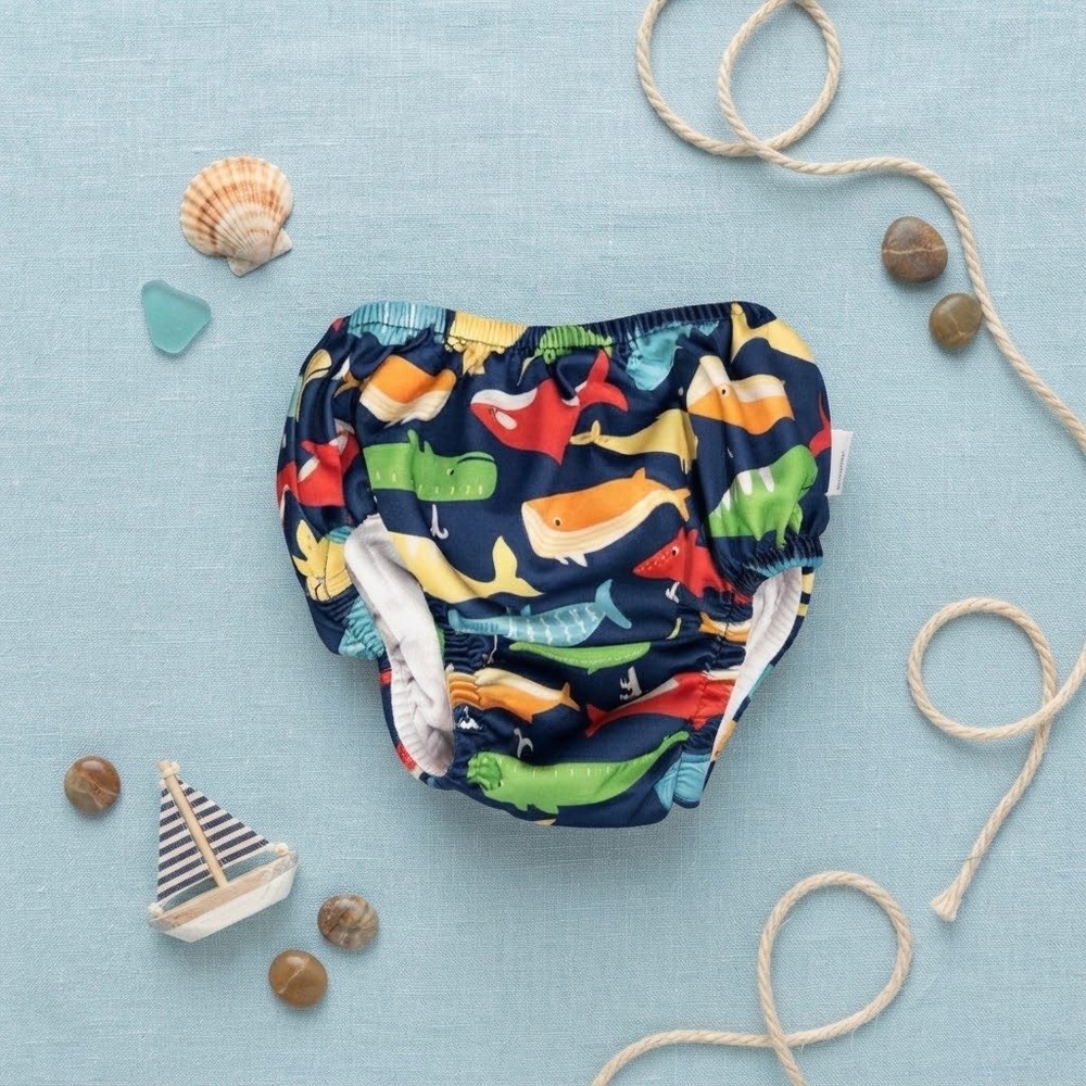 Green Sprouts Reusable Swim Diaper 24 Months Navy Blue Whale Print Pull On